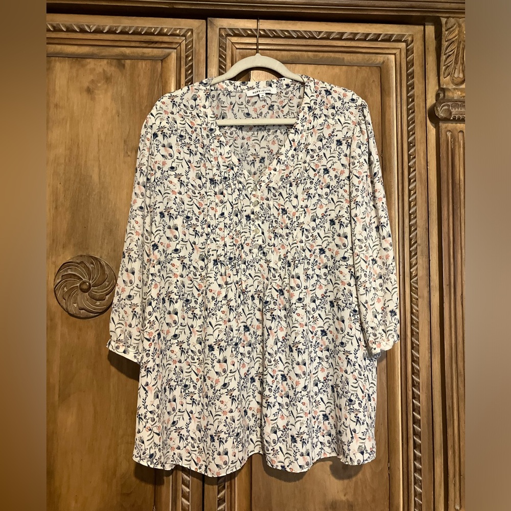 Rose + Olive Boho Botanical Print Blouse 2X